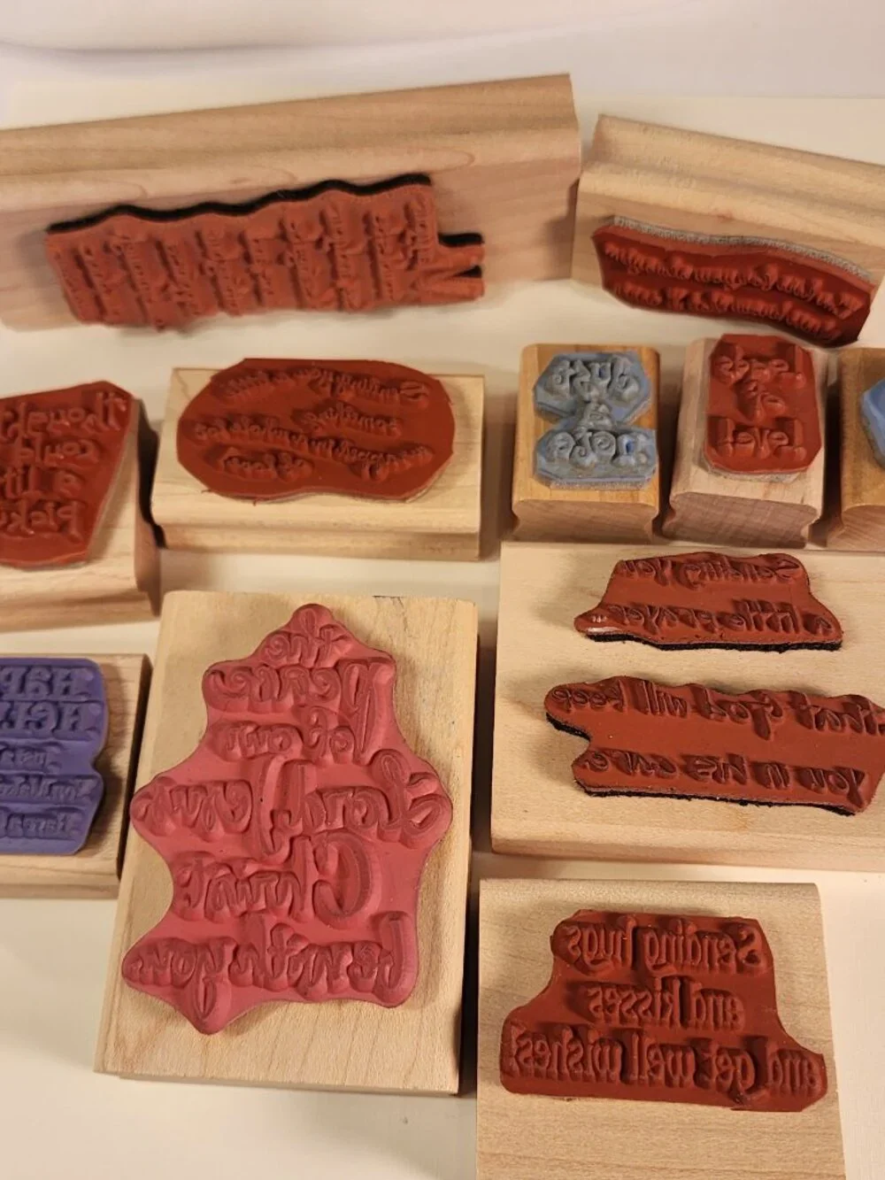 LOT of 11 wood-mounted rubber stamps Beautiful sentiments!